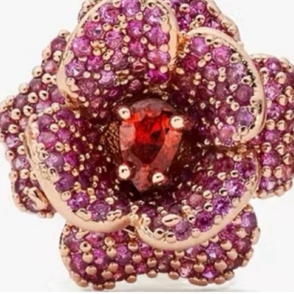 Kate Spade New York Glittering Rose Pink Pave Flower Studs with Dust Bag - Picture 3 of 5